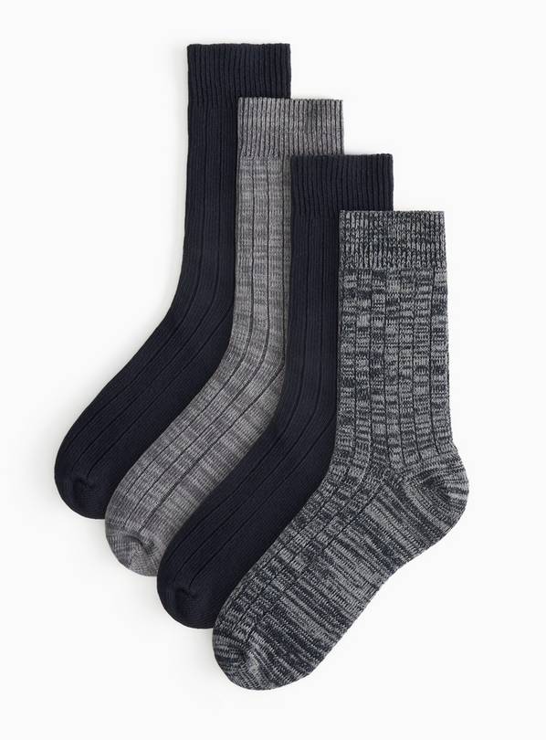Navy Textured Ankle Socks 4 Pack 9-12